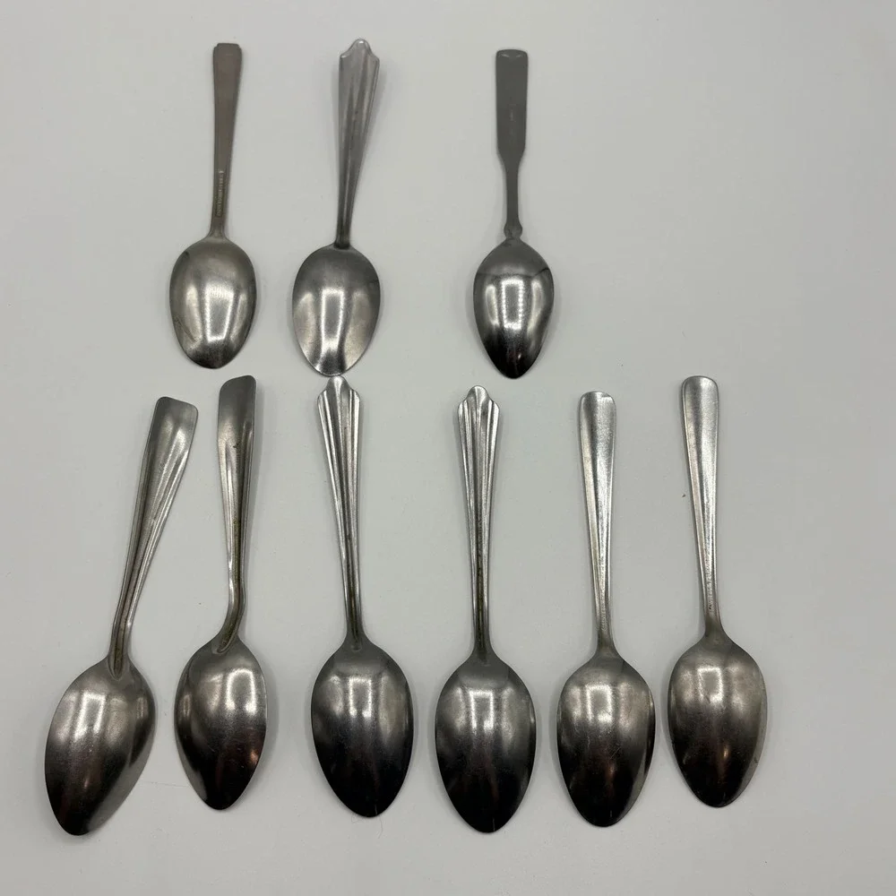 Mixed Brand Stainless Steel Teaspoons Lot of 9 Oneida Rogers Atlas Silver 6in